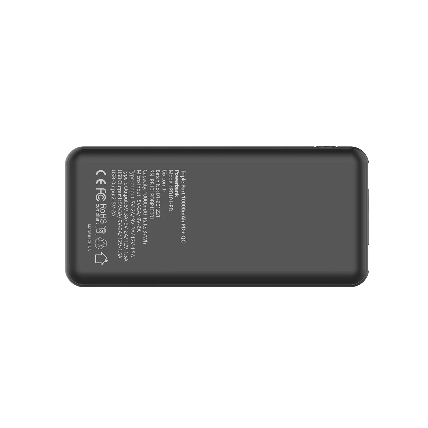 Bix 18W Üç Çıkışlı PD QC 3.0 10000 mAh Powerbank Siyah