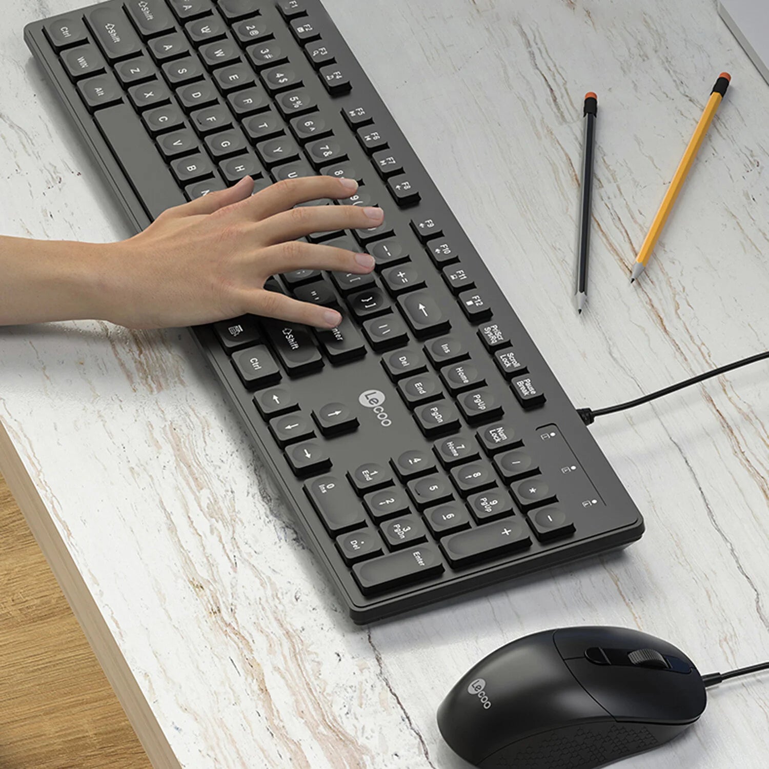 Lecoo CM102 Black Wired Mouse & Keyboard Set