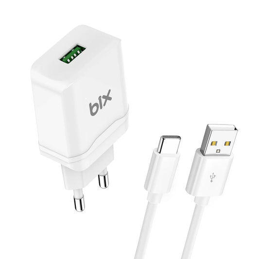 Bix Qualcomm 18w 0.3 Hızlı Şarj Adaptörü + 3A Type-C Kablo
